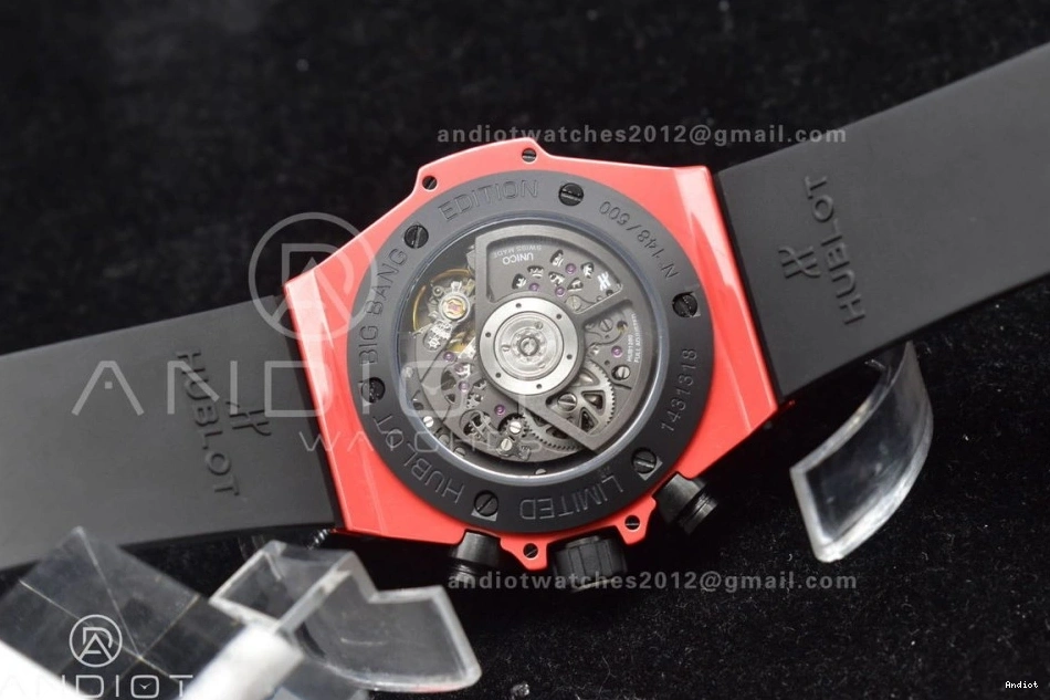 Rubber 1:1 Red Big A1280 Skeleton on Strap Unico Dial Best Edition Magic BBF Ceramic Bang Red 1207